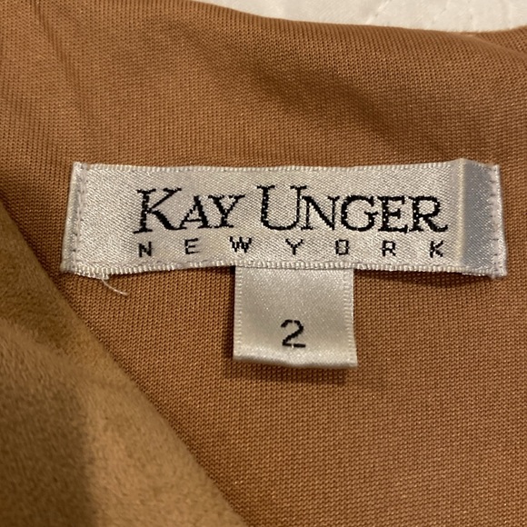 Kay Unger Tan Micro Suede Midi Dress- Faux wrap with decorative side zipper - Picture 7 of 15